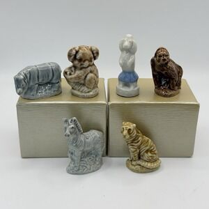 Lot of 6 Wade England Miniature Figurines Tiger Poodle Rhino Zebra Koala Ape